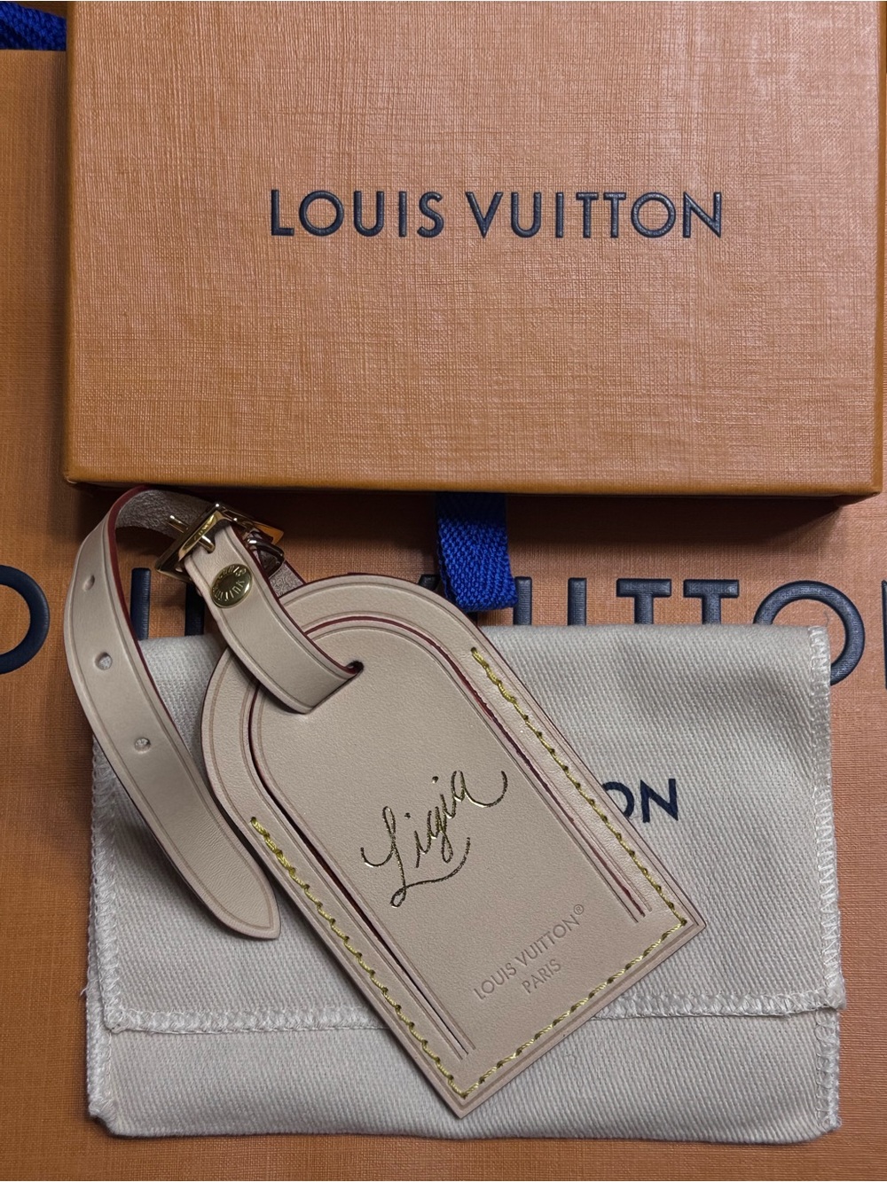 New Louis Vuitton Leather Luggage Tag with Gold Foil Ligia Personalization